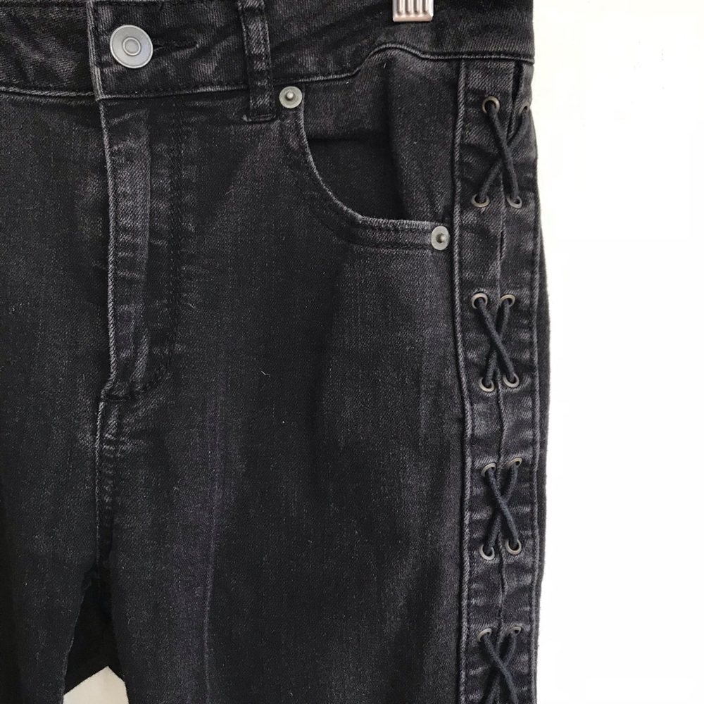 Lace up black wash denim